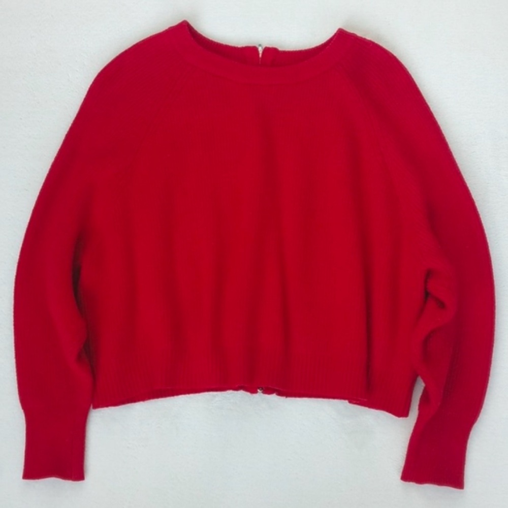 Zara Women's Red Cropped Ribbed Nylon Blend Long Sleeve Sweater S (Back Zip) - Picture 9 of 16
